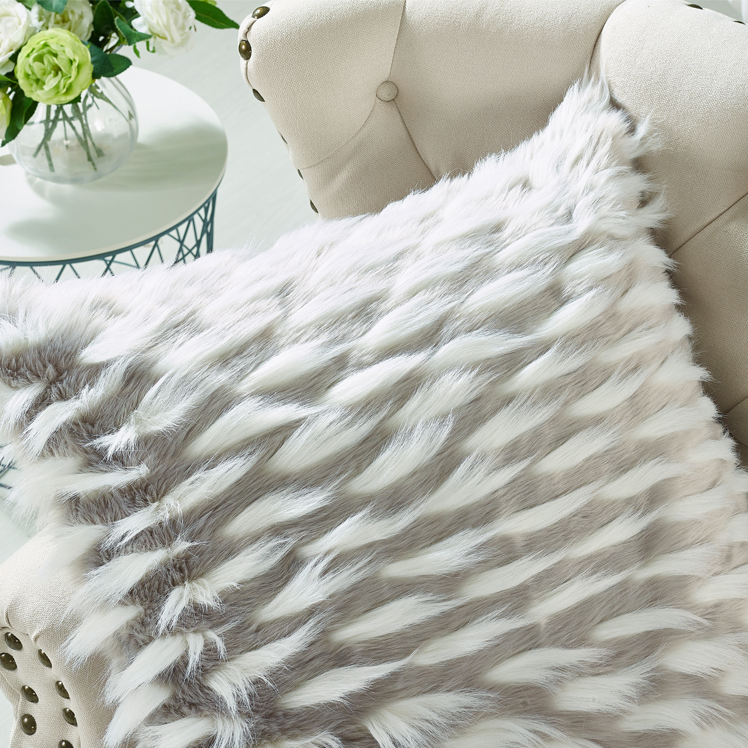 Home Soft Things Feathery Faux Fur 2 Piece Throw Pillow Cover Set - Grey - 26" x 26"