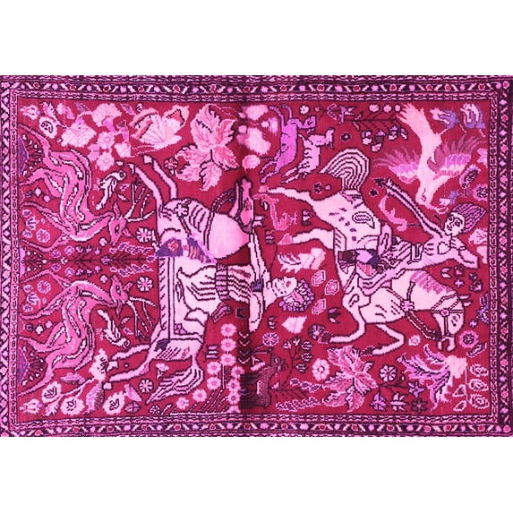 Ahgly Company Indoor Rectangle Animal Pink Traditional Area Rugs, 2' x 5'