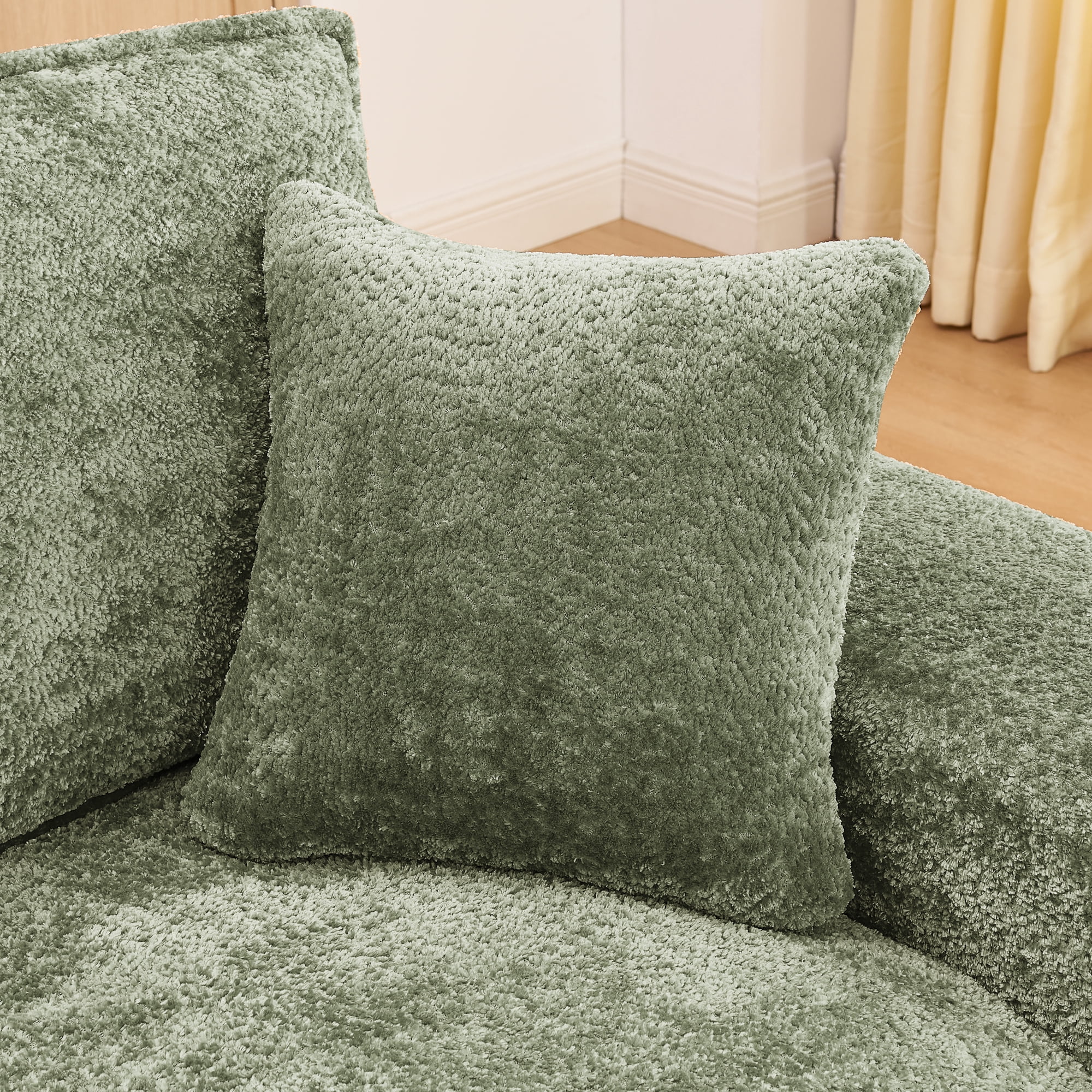Mintazer 107" Modern L-Shaped Boucle Sectional Sofa with Reversible Ottoman, Cloud Soft Modular Couch with Pillows & Cushion or Living Room, Green