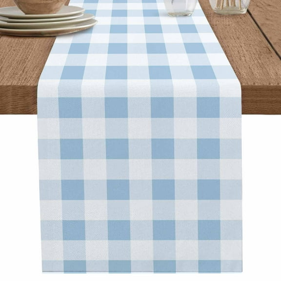 nqOlkjepod Buffalo Plaid Blue, Table Runner 72 Inches Long Farmhouse Dress Scarves, Country French Simple White Lattice Dining Tablerunner for Coffee Table/Kitchen Island/Party Décor, 18" x 72"