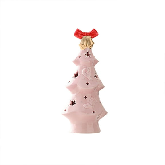 7.4 Inch Pink Nostalgic Ceramic Christmas Tree with LED Lights Indoor Decoration, Christmas Holiday Decorations Ornaments for Home Fireplace Mantel Desktop Tabletop Living Room Bedroom Cabinets
