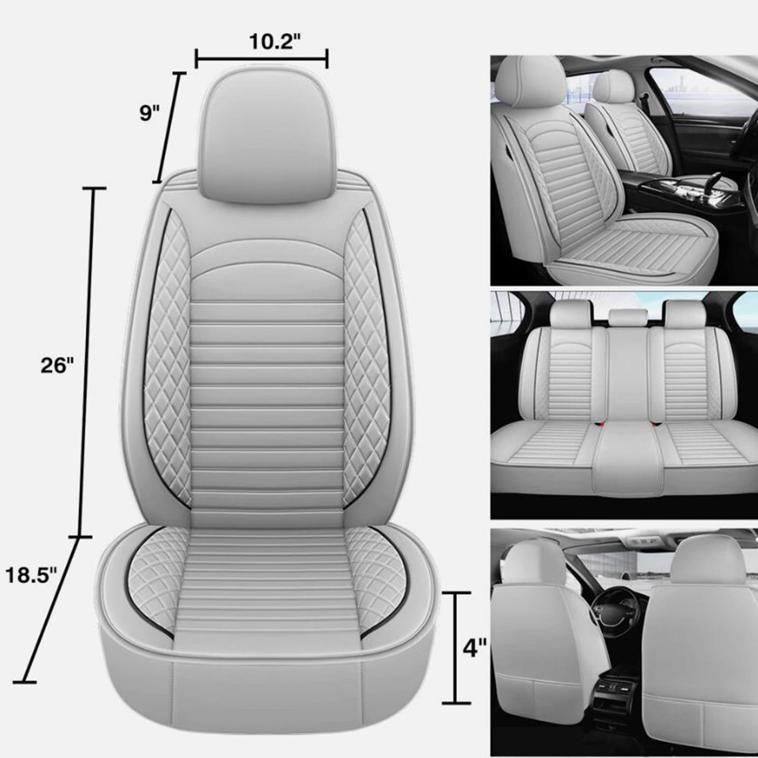 BaiCH Car Seat Covers, Breathable and Waterproof Faux Leather Automotive Seat Covers for Cars SUV Truck Sedan,Universal Anti-Slip Driver Seat Cover with Backrest (Full Seat, Gray)