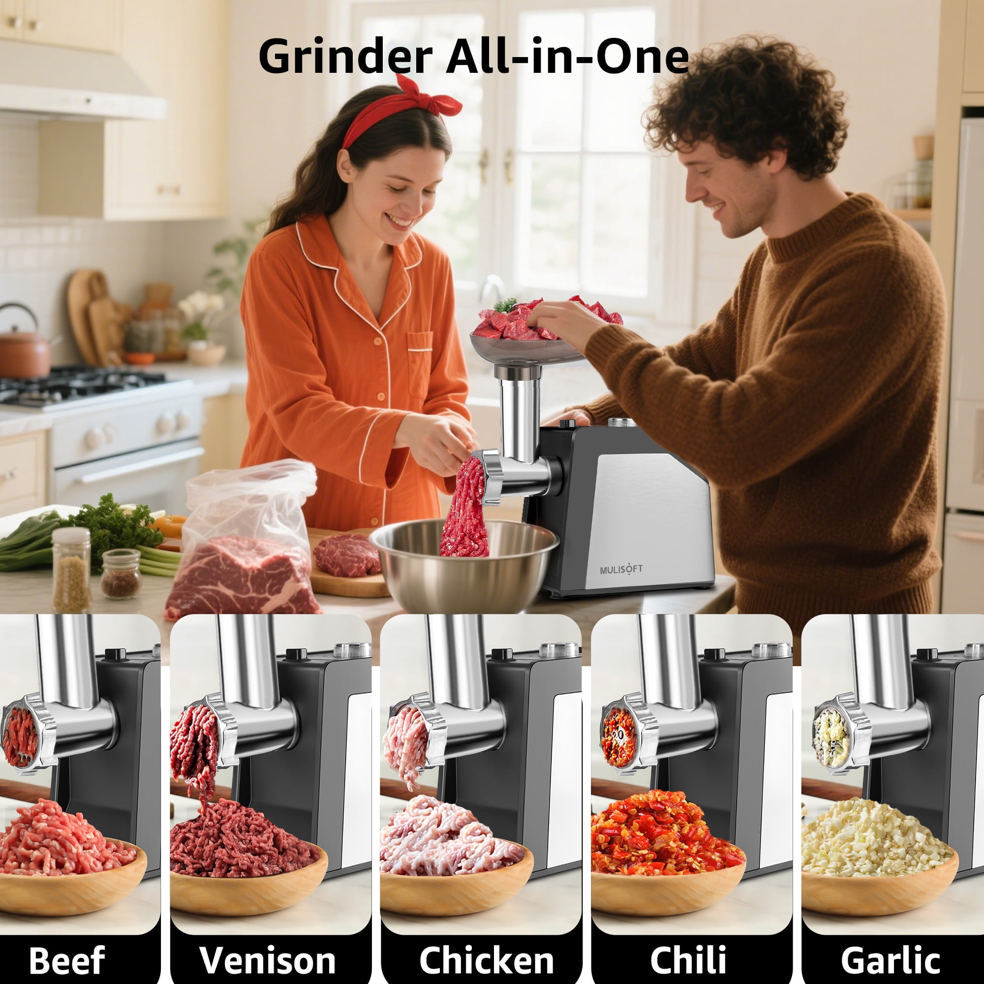 MULISOFT Meat Grinder, 2500W Electric Meat Grinders for Home Use, with Sausage Maker & Kubbe Kit, Heavy Duty