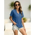 thumbnail image 4 of YATELLE Womens Tshirts V Neck Short Sleeve Buttons Tops Tee Solid Color Blouse Loose Fit, 4 of 4