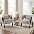 thumbnail image 3 of Costway 2 PCS Faux Rabbit Fur Upholstered Armchair w/Lumbar Pillow & Metal Legs Gray, 3 of 7