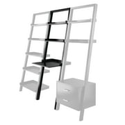 FurniFact Black Leaning Desk, Ladder Design, Computer Table, Two Storage Shelves