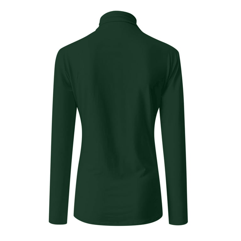 JGGSPWM Womens Turtleneck Casual Slim Fit Basic Undershirts Solid Blouse  Shirts Long Sleeve Pullover Tops Green XL 