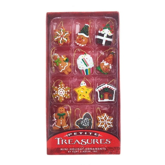 Kurt Adler 12-Piece Miniature Gingerbread Resin Christmas Ornament Set – Holiday Décor