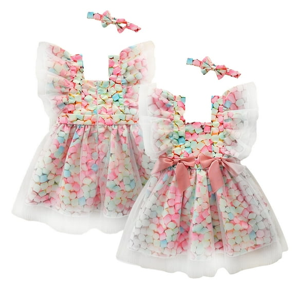WOLLED Flower Girl Tulle Dresses for Kids Baby Bow Princess Skirt Toddler Summer Party Gown Dress for 1-6 Years