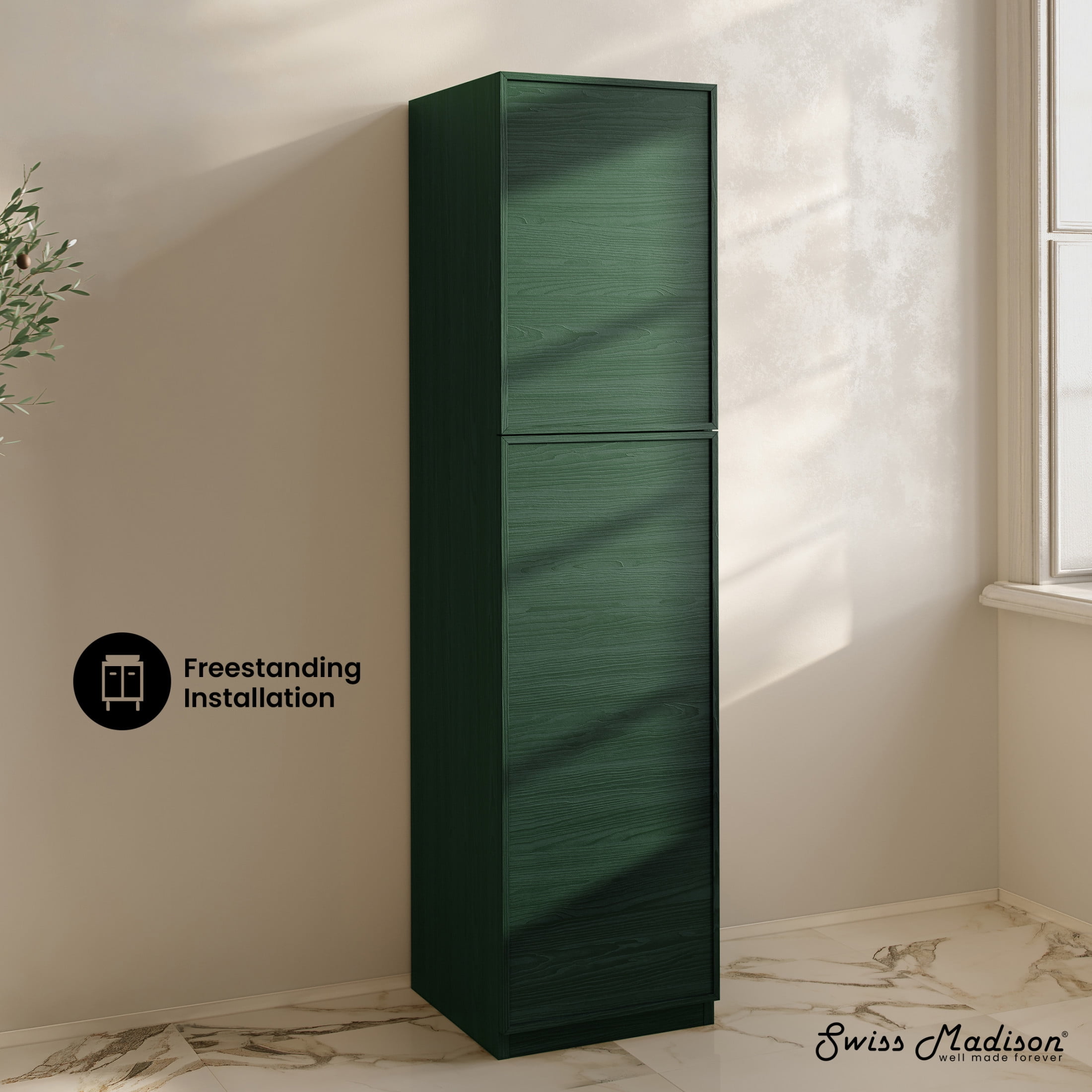 St. Tropez 15 x 15 x 60 Freestanding Linen Cabinet in Green Oak