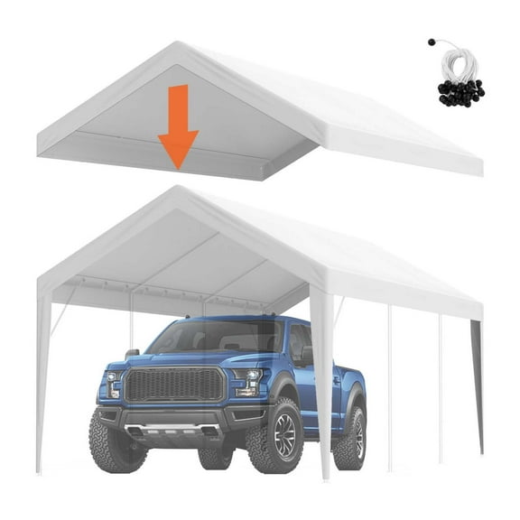 Wqmh Carport Replacement Canopy Cover 10 x 20 ft, Garage Top Tent Shelter Tarp Heavy-Duty Waterproof & UV Protected, Easy Installation with Ball Bungees,White (Only Top Cover, Frame Not Include)