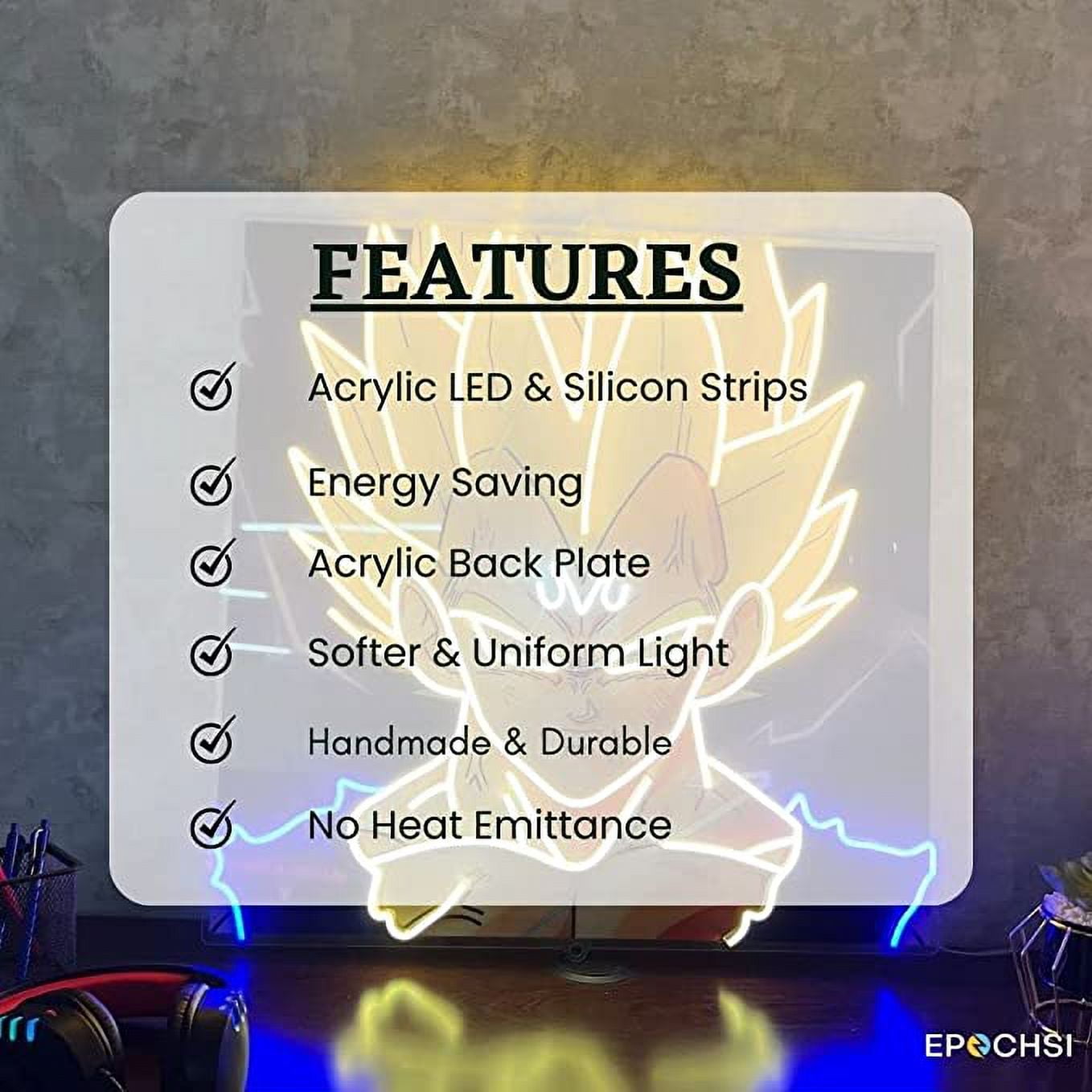 EPOCHSI Anime Songoku Neon Sign, UV Printed LED Sign 20 x 20 inches, Gaming Decor for Boys,Kids With Dimmer Switch and Power Adapter