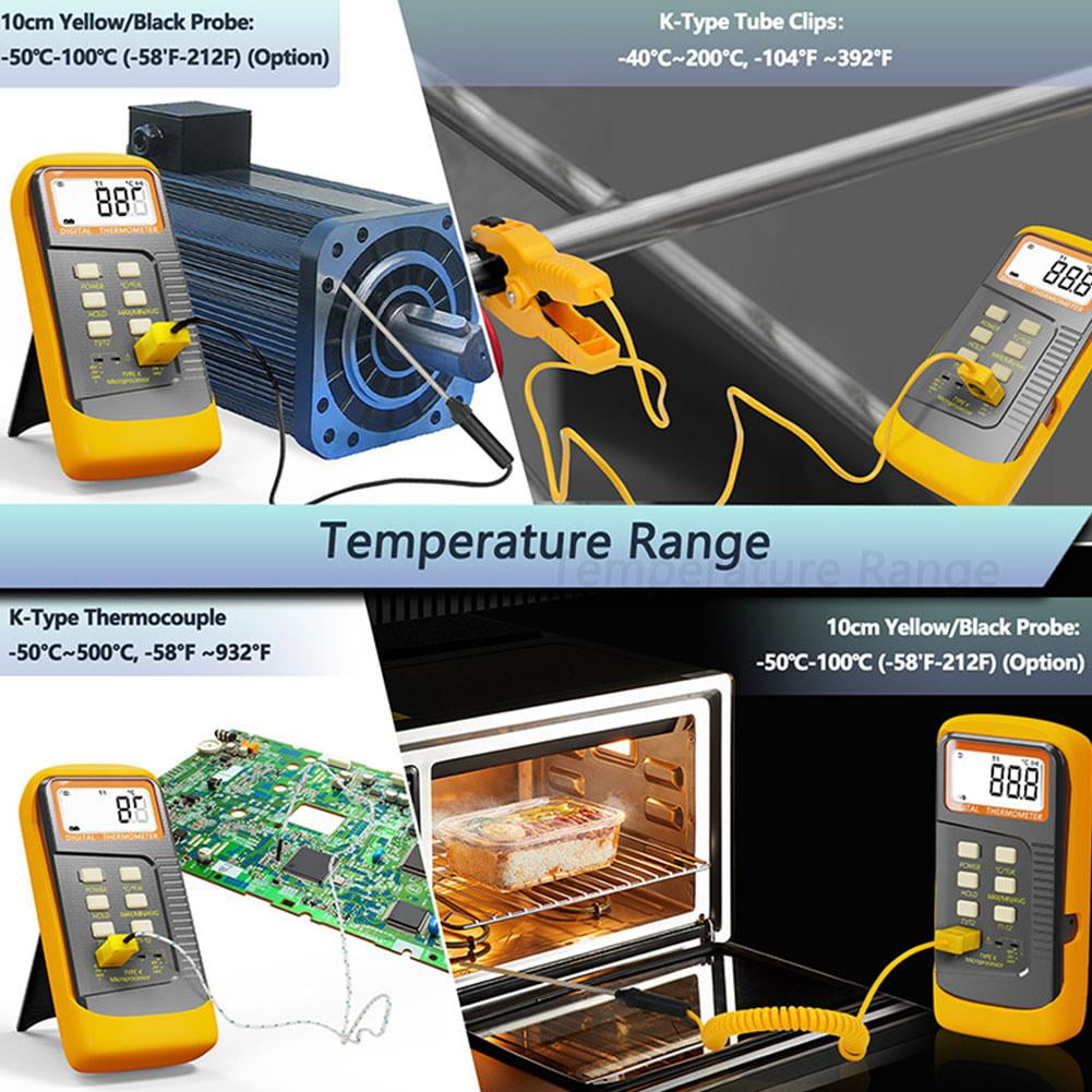 Handheld Thermocouple Thermometer 6802 II with 4 Probes for BGA HVAC Testing, -50C to 1300C Range, Large LCD Display