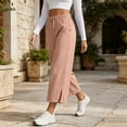 thumbnail image 3 of HomeDM Capris Pants for Women Wide Leg Drawstring Loose Pants Khaki Lounge Trousers with Pockets for Athletic Work Size M, 3 of 7