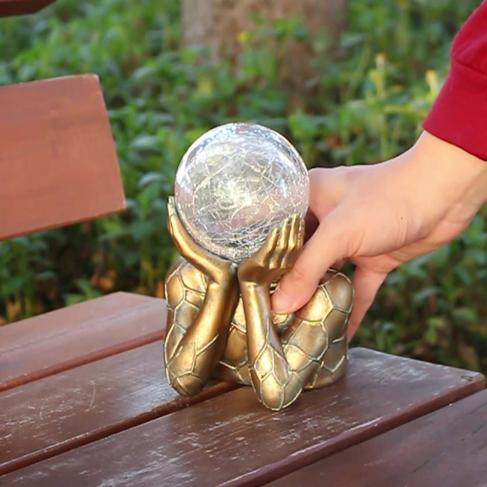 Tusihei Abstract Thinker Statue Solar Light, Resin Bronze Thinker Figurine with Cracked Glass Ball, Yard Art Sculpture Outdoor Garden Decor for Patio, Lawn, Porch, Balcony