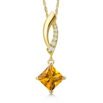 Gem Stone King 14K Yellow Gold Yellow Citrine and Lab Grown Diamond Pendant Necklace for Women | 1.03 Cttw | Gemstone November Birthstone | Princess 6MM | With 18 inch Chain