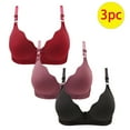 thumbnail image 2 of Hxshgdsn Push Up Bras For Women 3 Pack Plus Size Adjustable Shoulder Straps Wirefree Embroidery Glossy Extra-Elastic Bras Active Yoga Sports Bras,Wine 3,40C, 2 of 3