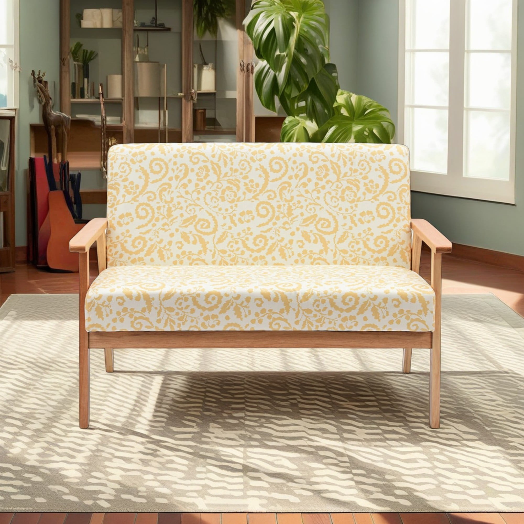 Demi Bonn Loveseat Sofa, 2 Seater Cushioned Couch for Small Spaces, Modern Fabric Upholstered Armchair, for Living Room, Bedroom, 2 seat, Yellow