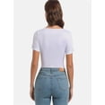 thumbnail image 2 of 3pack-White Womens Summer Short Sleeve T Shirts Knit Slim Fit One Piece Cutout Scoop Neck Going Out Date Night Tops, 2 of 5