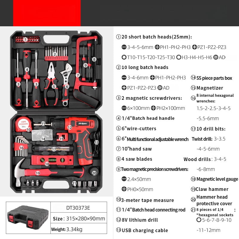 Tool Set - Tool Kit With 8V Cordless Drill, 129 Piece Tool Box With Drill, Home Tool Kits For Men & Women, Hand Drill Set