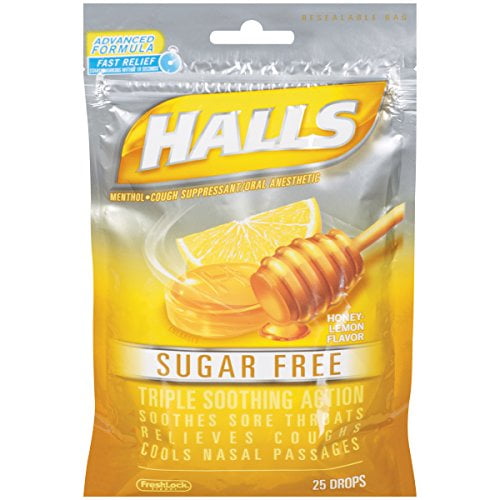 4 Pack Halls Sugar Free Triple Soothing Action Honey Lemon 25 Drops