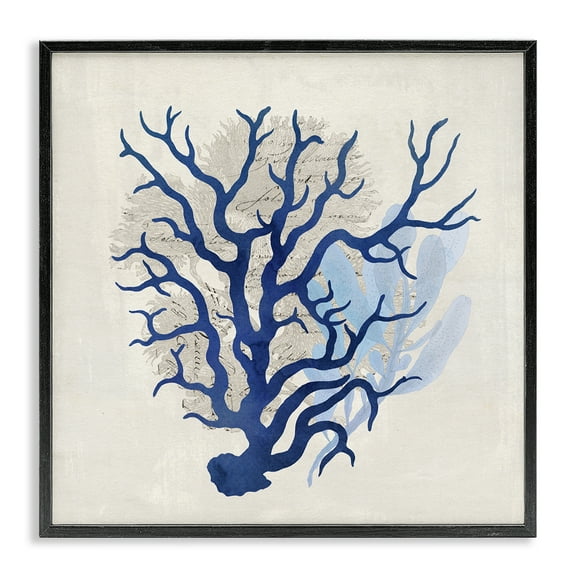 Stupell Industries Blue Coral Branches Nautical & Beach Painting Black Framed Art Print Wall Art, 12 x 12
