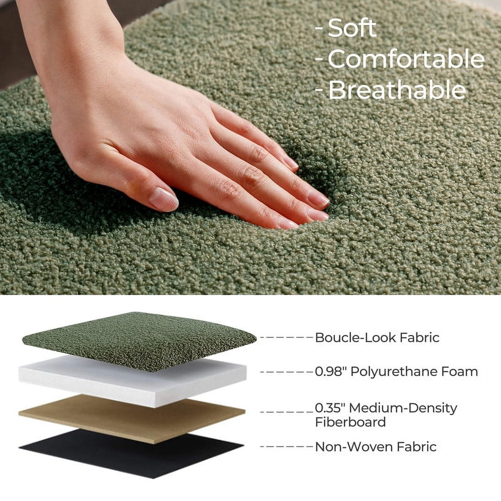 39.5" Boucle Storage Ottoman Bench for Living Room Bedroom Foot Rest End of Bed Wood Leg Green