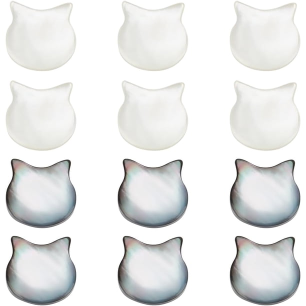 30 cuentas planas de concha natural de 2 estilos con forma de cabeza de gato, pequeñas cuentas planas de agua dulce naturales para mascotas, cuentas espaciadoras sueltas blancas.
