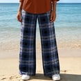 thumbnail image 5 of Edvintorg Lounge Pants Women Plaid Wide Leg Trouser Elastic Waisted Loose Casual Pant Fashion Clothing Women Navy S-2XL, 5 of 6