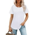 thumbnail image 6 of vigerkar Womens T Shirts Short Sleeve Pleated Dressy Casual Scooped Neck Summer Tops Blouses White, S, 6 of 9