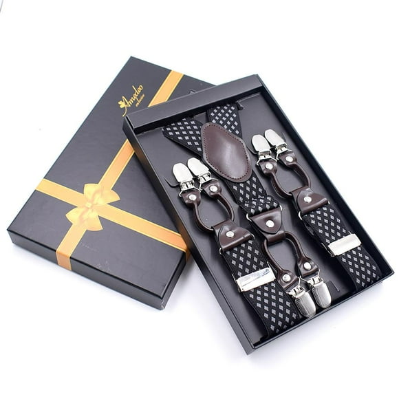 Black Grey Dual Clip On Elastic suspenders for Men - Adjustable Y Straps For Work Pants