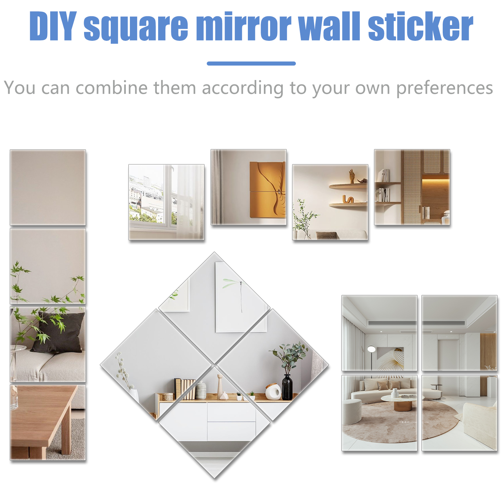 EUWBSSR 20Pcs Mirror Sheets Non Glass Mirror 12inch Flexible Mirror Sheets Tiles Mirror Stickers Wall Decor Mirror for Home Bedroom Closet Bathroom