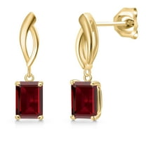 Gem Stone King 10K Yellow Gold Red Garnet Dangle Earrings for Women | 3.60 Cttw | Gemstone January Birthstone | Emerald Cut 7X5MM