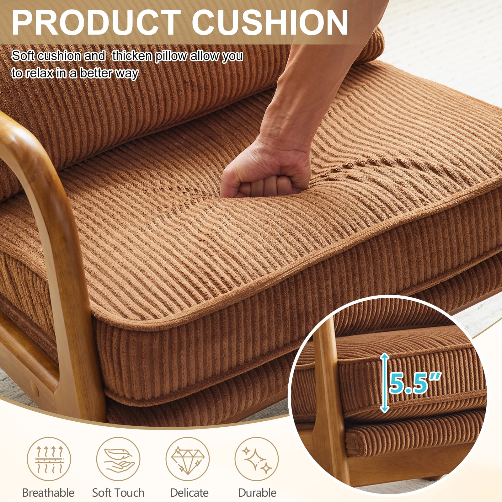 Ktaxon Accent Chair Corduroy Upholstered Armchair, Reading Club Chair with Pillow and Solid Wood Frame for Living Room Bedroom Furniture Brown