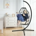 thumbnail image 3 of Wicker Egg Hanging Chair, Indoor Outdoor Swing Egg Chair with Stand, Cushion & Pillow, Hammock Chair Swing with Stand, Hanging Lounge Chair for Patio Backyard Balcony Garden Bedroom, K3092, 3 of 10