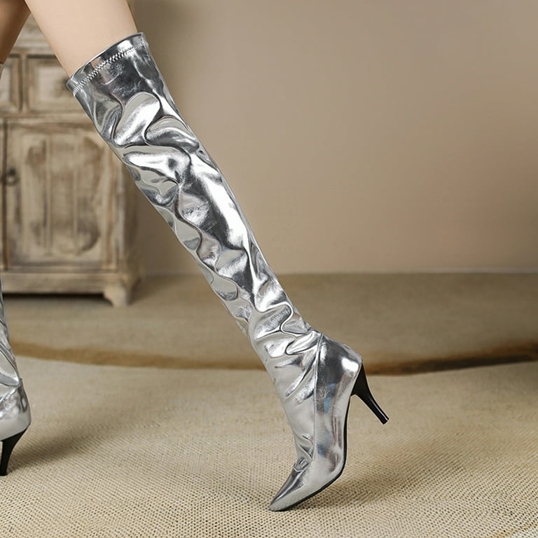 Over the knee silver boots best sale