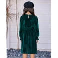 thumbnail image 5 of Oudiya Girls Velvet Long Sleeve Dress Crew Neck Winter Fall Vintage Party Dress for Kids 4-13Y, 5 of 7