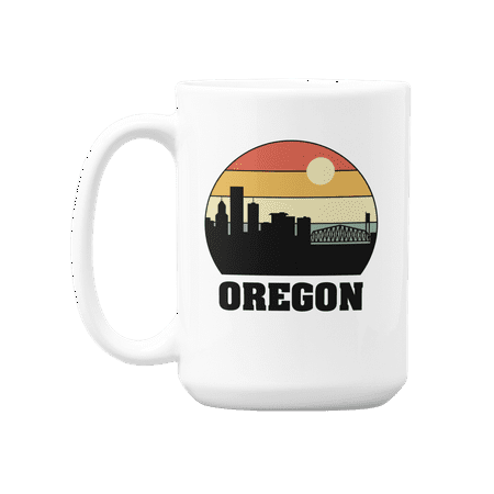 

Vintage Oregon State Skyline Silhouette White Ceramic Coffee & Tea Mug (15oz)
