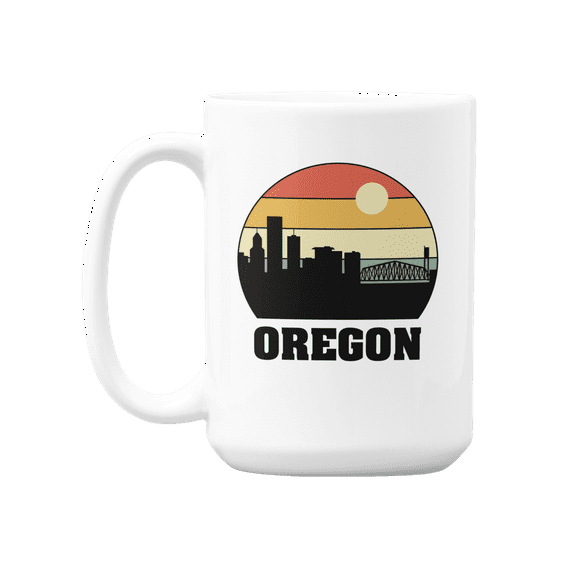 Vintage Oregon State Skyline Silhouette White Ceramic Coffee & Tea Mug (15oz)