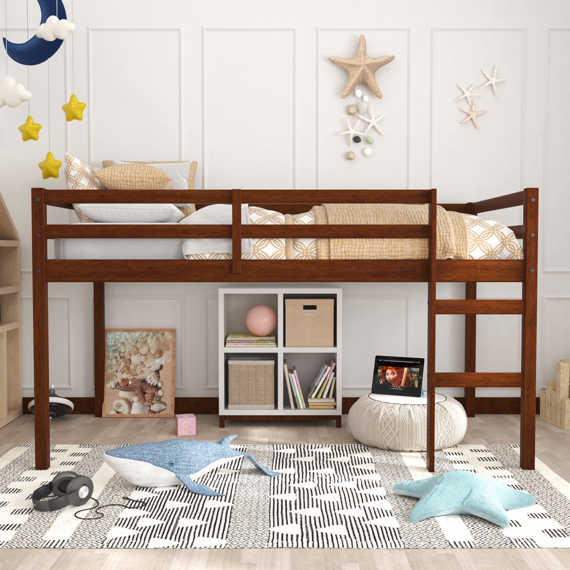 Campbell Wood Twin Junior Loft Bunk Bed, Oak
