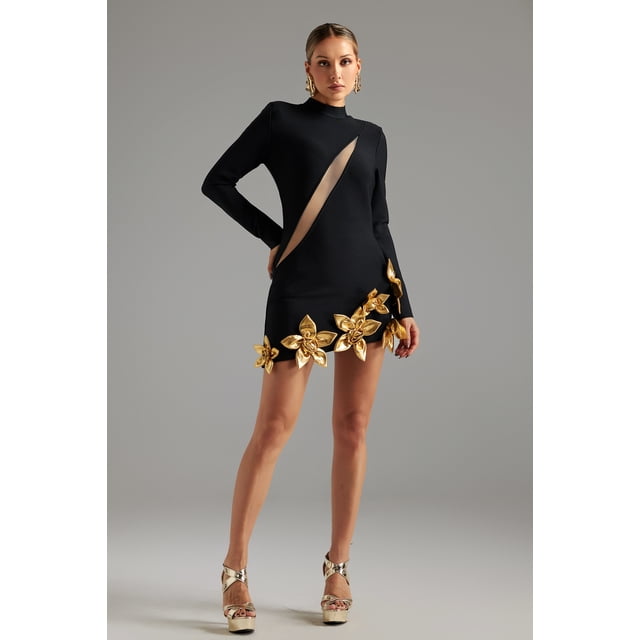 Vestido Bellabarnetten Grinin con forma de vendaje con flores recortadas en miniatura