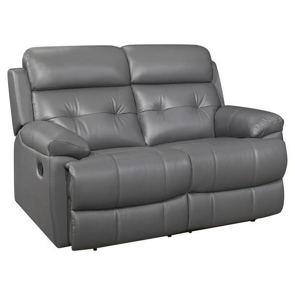 Lexicon Lambent Modern Leather Double Reclining Love Seat in Dark Gray