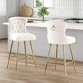 thumbnail image 2 of Bar Stools Set of 2, Velvet Counter Height Bar Stools with Metal Legs, Button Tufted and Nailheads Trim, Wing-Back Bar Chairs for Kitchen Island Dining Room Pub, 2 of 7