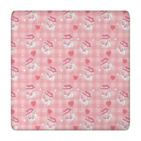 Strawberry Plants Fruit Milk Box Checkered Square Fitted Tablecloth with Elastic Edge,Square Table Cover,Washable Elastic Table Cover for Home Kitchen Party Decor 34"x34"