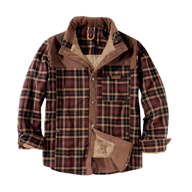 Birdeem Mens Button Opening and Closing Fleecing Plaid Coat Long Sleeve Stand Collar Jacket