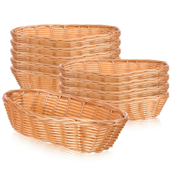 Worgeous 20 pcs  Woven Bread Baskets Fruit Baskets Imitation Rattan Plastic Basket Food Serving Holders