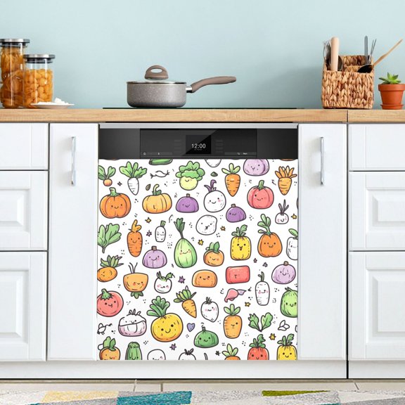 Yayeee Magnetic Dishwasher Cover for The Front Decoration Home Kitchen Machine Sticker Protector, Cute Vegetables