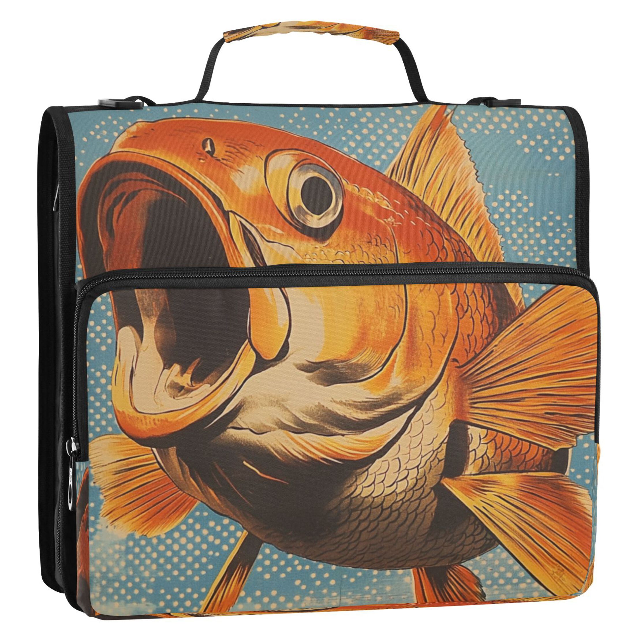 YAZAOO Zipper Binder trapper keeper Documents Organized Design Golden Fish in A Dreamy Blue Ocean Printed