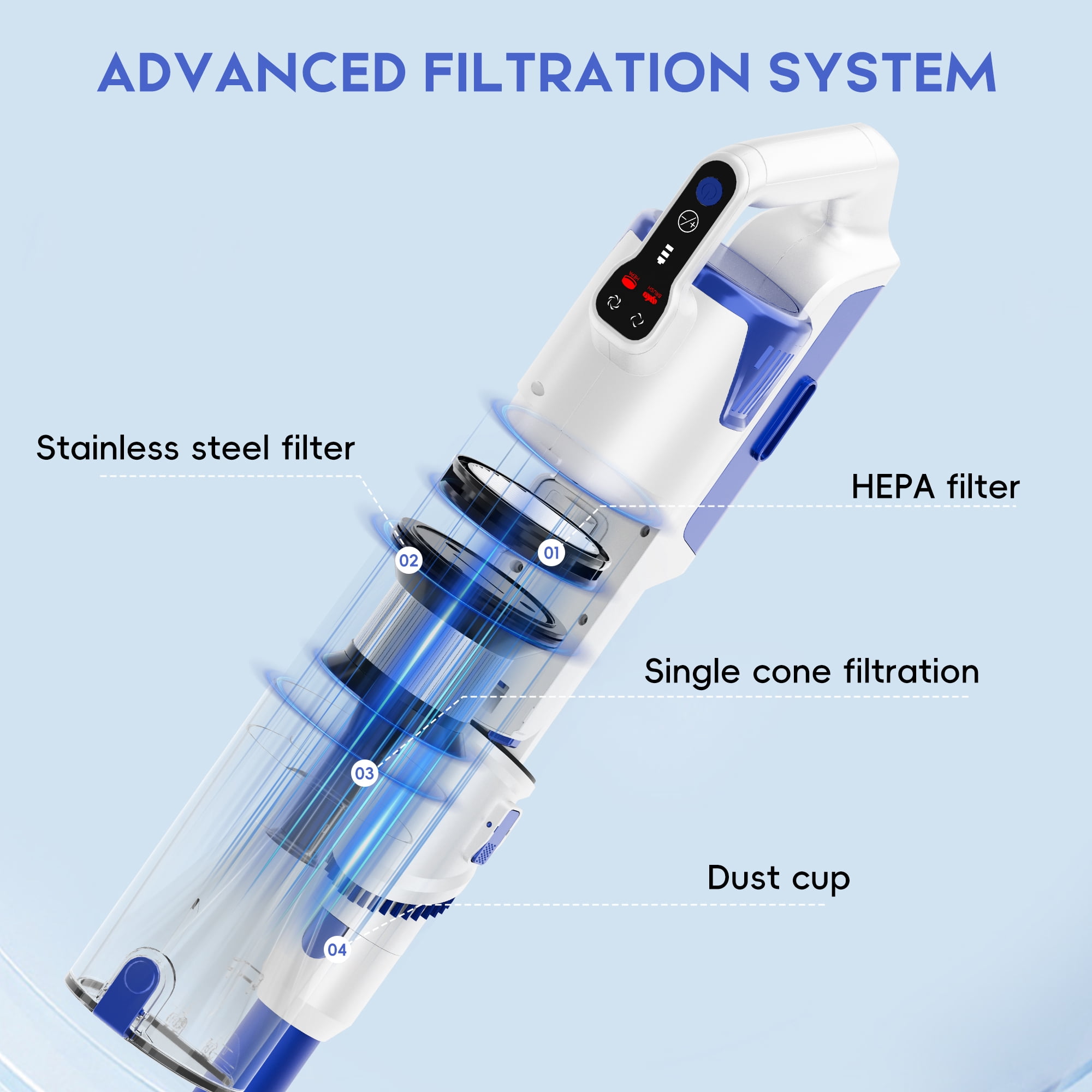 WHALLULTRA Stick Cordless Vacuum Cleaner with Brushless Motor & 2500mAh Battery, Rechargeable Cordless Vacuum for Home Carpet and Hard Floor