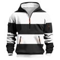 thumbnail image 2 of FRSASU Mens Color-Block Striped Printed Workwear Hooded Sweatshirt with Zipper Pocket Lightweight Pullover Black, 2 of 6